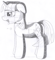 Size: 1190x1308 | Tagged: safe, artist:aafh, twilight sparkle, pony, unicorn, g4, female, monochrome, solo, tongue out, traditional art