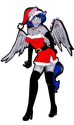 Size: 2135x3609 | Tagged: safe, artist:mscolorsplash, oc, oc only, pegasus, anthro, plantigrade anthro, boots, christmas, clothes, evening gloves, gloves, hat, high heel boots, high res, holiday, latex, latex boots, long gloves, open mouth, santa hat, shoes, simple background, solo, thigh boots, traditional art, transparent background