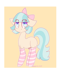 Size: 2500x3000 | Tagged: safe, artist:bunxl, coco pommel, earth pony, pony, g4, bow, clothes, cocobetes, cute, female, floppy ears, hair bow, heart, heart eyes, high res, socks, solo, stockings, striped socks, thigh highs, wingding eyes