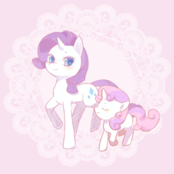 Size: 1200x1200 | Tagged: safe, artist:kkmrarar, rarity, sweetie belle, pony, unicorn, g4