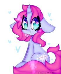 Size: 2500x3000 | Tagged: safe, artist:bunxl, oc, oc only, pony, unicorn, curved horn, floppy ears, heart eyes, high res, horn, raspberry, simple background, solo, tongue out, transparent background, wingding eyes