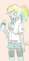 Size: 533x1134 | Tagged: safe, artist:kkmrarar, rainbow dash, equestria girls, g4, female, offscreen character, ponytail, solo, water bottle