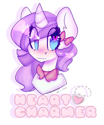 Size: 2500x3000 | Tagged: safe, artist:bunxl, oc, oc only, oc:heart charmer, pony, unicorn, :3, bow, bowtie, bust, hair bow, heart eyes, high res, simple background, solo, wingding eyes