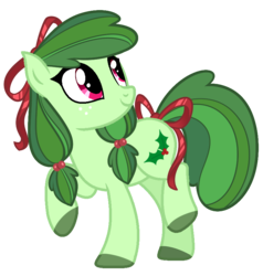 Size: 786x826 | Tagged: safe, artist:mscolorsplash, oc, oc only, oc:ribbon wreath, earth pony, pony, bow, colored hooves, hair bow, holly, ribbon, simple background, smiling, solo, tail bow, transparent background