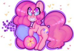 Size: 2924x2000 | Tagged: safe, artist:bunxl, pinkie pie, earth pony, pony, g4, big eyes, confetti, female, grin, heart, heart eyes, high res, mare, party cannon, simple background, smiling, solo, transparent background, wingding eyes