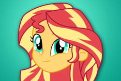 Size: 6000x4000 | Tagged: safe, artist:spottedlions, sunset shimmer, equestria girls, g4, absurd resolution, cute, female, green background, head only, looking at you, shimmerbetes, simple background, smiling, solo