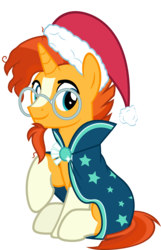 Size: 2247x3500 | Tagged: safe, artist:slb94, sunburst, g4, christmas, cute, hat, high res, holiday, looking at you, raised hoof, santa hat, sunbetes, vector