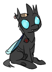 Size: 792x1080 | Tagged: safe, artist:heretichesh, oc, oc only, oc:artbug, changeling, 2018 community collab, derpibooru community collaboration, changeling oc, pencil, simple background, sitting, solo, transparent background