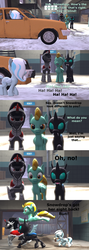 Size: 1920x5400 | Tagged: safe, anonymous artist, king sombra, lightning dust, oc, oc:snowdrop, changeling, g4, 3d, car, chase, comic, good end, hammer, mallet, no longer blind, revenge, source filmmaker