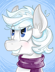 Size: 612x792 | Tagged: safe, artist:bloknbeanbagg, double diamond, earth pony, pony, g4, bust, clothes, grin, male, portrait, scarf, smiling, solo, stallion