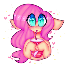 Size: 3518x3299 | Tagged: safe, artist:bunxl, fluttershy, pony, g4, big eyes, blushing, bust, colored pupils, drinking, drinking straw, female, floppy ears, heart, high res, holding, looking at you, portrait, simple background, soda, solo, sparkly eyes, transparent background, wingding eyes