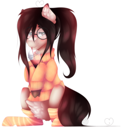 Size: 2513x2645 | Tagged: safe, artist:mauuwde, oc, oc only, oc:boba, earth pony, pony, clothes, female, glasses, high res, mare, milkshake, pubic fluff, simple background, socks, solo, striped socks, sweater, transparent background