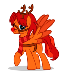 Size: 3236x3670 | Tagged: safe, artist:goldenfoxda, oc, oc only, oc:goldenfox, deer, pegasus, pony, reindeer, adorkable, antlers, christmas, clothes, costume, cute, dork, harness, high res, holiday, rudolph the red nosed reindeer, scarf, tack