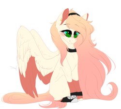 Size: 2000x1800 | Tagged: safe, artist:skimea, oc, oc only, oc:akarui sakura, pegasus, pony, colored wings, converse, female, mare, multicolored wings, shoes, simple background, sitting, solo, transparent background
