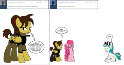 Size: 1524x806 | Tagged: safe, artist:dekomaru, pinkie pie, oc, oc:dazzle, oc:hattori, earth pony, pegasus, pony, tumblr:ask twixie, g4, ask, comic, female, fourth wall, male, mare, stallion, tumblr