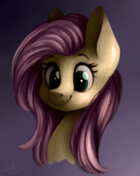 Size: 1104x1387 | Tagged: safe, artist:dustyonyx, fluttershy, pegasus, pony, g4, bust, female, gradient background, looking at you, mare, portrait, smiling, solo