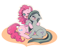 Size: 900x738 | Tagged: safe, artist:buryooooo, marble pie, pinkie pie, earth pony, pony, g4, blushing, cuddling, cute, diapinkes, duo, female, heart, hug, marblebetes, mare, open mouth, pie sisters, sibling love, siblings, sisterly love, sisters, twins