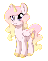 Size: 2505x3153 | Tagged: safe, artist:sweetsugarfawn, princess celestia, alicorn, pony, g4, :t, blushing, cute, cutelestia, female, glowing, gradient mane, high res, looking at you, mare, missing accessory, pink-mane celestia, simple background, smiling, solo, transparent background, wing fluff, younger