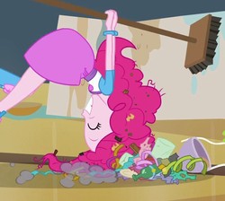 Size: 665x597 | Tagged: safe, screencap, pinkie pie, equestria girls, g4, my little pony equestria girls, dirty, female, pinkie being pinkie, silly, silly human, solo, trash