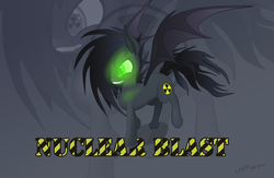 Size: 1024x666 | Tagged: safe, artist:lexifyrestar, oc, oc only, oc:nuclear blast, bat pony, pony, bat pony oc, glowing eyes, radioactive, solo, wingding eyes, zoom layer