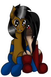 Size: 800x1200 | Tagged: safe, artist:nazreen115, oc, oc only, oc:nazreen, oc:riana, earth pony, pony, 2018 community collab, derpibooru community collaboration, clothes, looking at you, simple background, sitting, smiling, socks, the sacred riana, transparent background