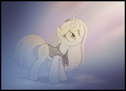 Size: 2093x1515 | Tagged: safe, artist:sherwoodwhisper, oc, oc only, oc:eri, mouse, pony, unicorn, cape, clothes, crepuscular rays, cute, female, frown, mare