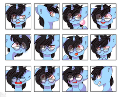Size: 2500x2000 | Tagged: safe, artist:nyanxleb, oc, oc only, oc:tinker doo, pony, unicorn, expressions, glasses, high res, male, silly, silly pony, ych result
