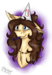 Size: 2689x3862 | Tagged: safe, artist:wildiecrazy, oc, oc only, earth pony, pony, bust, female, hat, high res, mare, party hat, party horn, portrait, solo