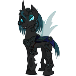 Size: 1200x1200 | Tagged: safe, artist:thequeen, oc, oc only, oc:simula, changeling, 2018 community collab, derpibooru community collaboration, armor, borg, changeling oc, looking at you, raised hoof, simple background, solo, star trek, transparent background, vector
