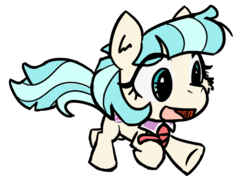 Size: 673x493 | Tagged: safe, artist:brownie-bytes, coco pommel, earth pony, pony, g4, accessory, chibi, female, happy, mare, running, simple background, smiling, solo, transparent background