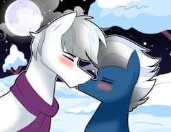 Size: 3276x2526 | Tagged: safe, artist:sapphireartemis, double diamond, night glider, earth pony, pegasus, pony, g4, female, high res, kissing, male, mare, ship:nightdiamond, shipping, stallion, straight