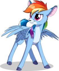 Size: 976x1175 | Tagged: safe, artist:sirzi, rainbow dash, deer, deer pony, original species, peryton, pony, reindeer, g4, :t, cheek fluff, chest fluff, cloven hooves, cute, dashabetes, deerified, doe, feathered wings, female, floppy ears, looking up, mare, multicolored hair, reindeer dash, shoulder fluff, simple background, smiling, smirk, solo, species swap, spread wings, transparent background, wings
