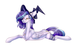 Size: 3393x2065 | Tagged: safe, artist:zen-ex, oc, oc only, oc:shylu, pegasus, pony, female, hat, high res, mare, prone, simple background, solo, transparent background, witch hat