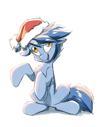 Size: 915x1200 | Tagged: safe, artist:vistamage, oc, oc only, oc:blueberry, pony, christmas, hat, holiday, santa hat, simple background, solo, white background