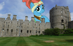 Size: 1766x1117 | Tagged: safe, artist:jhayarr23, artist:oceanrailroader, meadowbrook, earth pony, pony, g4, castle, england, irl, macro, photo, ponies in real life, solo