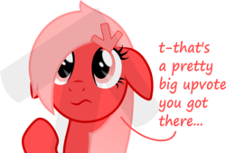 Size: 2000x1355 | Tagged: safe, artist:arifproject, oc, oc only, oc:downvote, earth pony, pony, derpibooru, g4, bust, derpibooru ponified, dialogue, female, floppy ears, get your mind out of the gutter, looking up, mare, meta, ponified, simple background, solo, transparent background, upvote, vector, wide eyes, worried