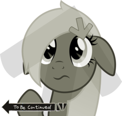 Size: 1800x1711 | Tagged: safe, artist:arifproject, edit, oc, oc only, oc:downvote, pony, derpibooru, g4, bust, derpibooru ponified, female, floppy ears, jojo's bizarre adventure, looking up, mare, meme, meta, ponified, simple background, solo, to be continued, transparent background, vector, wide eyes, worried
