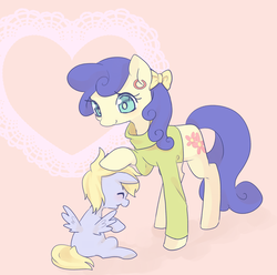 Size: 1200x1191 | Tagged: safe, artist:kkmrarar, blueberry curls, cloudy daze, curtain call, earth pony, pegasus, pony, g4, blueberrybetes, clothes, cloudybetes, colt, cute, ear piercing, earring, eyes closed, female, jewelry, male, mare, mother and son, piercing, smiling