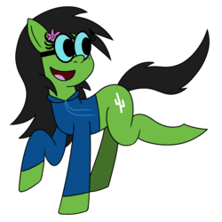 Size: 1000x1000 | Tagged: safe, artist:b-cacto, oc, oc only, oc:prickly pears, earth pony, pony, 2018 community collab, derpibooru community collaboration, clothes, flower, flower in hair, glasses, hoodie, simple background, solo, transparent background