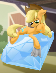 Size: 2400x3111 | Tagged: safe, artist:awalex, applejack, rarity, tom, earth pony, pony, g4, magical mystery cure, my little pony: friendship is magic, barn, cutie mark swap, diamond, female, high res, prone, solo, swapped cutie marks, what my cutie mark is telling me