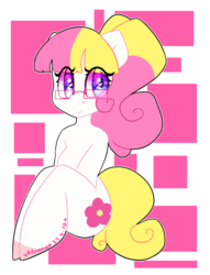 Size: 3812x5000 | Tagged: safe, artist:bunxl, oc, oc only, oc:sweetie pie, earth pony, anthro, semi-anthro, unguligrade anthro, colored pupils, glasses, heart, heart eyes, simple background, sitting, smiling, solo, transparent background, wingding eyes