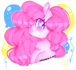 Size: 4000x3700 | Tagged: safe, artist:bunxl, pinkie pie, earth pony, pony, g4, balloon, bust, chest fluff, colored pupils, female, grin, happy, heart, heart eyes, simple background, smiling, solo, transparent background, wingding eyes