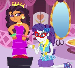 Size: 938x852 | Tagged: safe, artist:ktd1993, rarity, saffron masala, equestria girls, g4, carousel boutique, clothes, dress, equestria girls-ified, female, lesbian, raffron, shipping