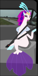 Size: 1577x3148 | Tagged: safe, artist:oceanrailroader, queen novo, seapony (g4), g4, my little pony: the movie, car, irl, photo, ponies in real life, raised eyebrow, sitting