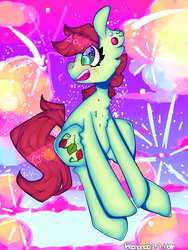 Size: 3000x4000 | Tagged: safe, artist:bunxl, oc, oc only, earth pony, pony, chest fluff, ear piercing, earring, fireworks, jewelry, piercing, smiling, solo, sparkly eyes, wingding eyes