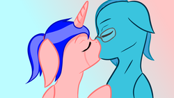 Size: 1920x1080 | Tagged: safe, artist:saphire systrine, derpibooru exclusive, oc, oc only, oc:saphire systrine, oc:speed-flyer, alicorn, pegasus, pony, crying, duo, eyes closed, female, floppy ears, glasses, hooves, kissing, male, oc x oc, shipping, straight