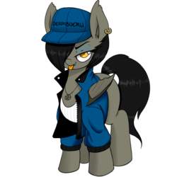 Size: 1200x1200 | Tagged: safe, artist:aer0 zer0, oc, oc only, oc:enzy, bat pony, pony, 2018 community collab, derpibooru community collaboration, bat pony oc, cap, clothes, female, hair over one eye, hat, looking at you, simple background, solo, tongue out, transparent background