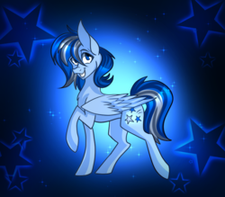 Size: 800x700 | Tagged: safe, artist:derpsonhooves, oc, oc only, pegasus, pony, abstract background, raised hoof, smiling, solo