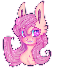 Size: 2783x3420 | Tagged: safe, artist:bunxl, fluttershy, bat pony, pony, g4, bust, female, flutterbat, heart, heart eyes, high res, lidded eyes, portrait, race swap, skull, solo, starry eyes, wingding eyes