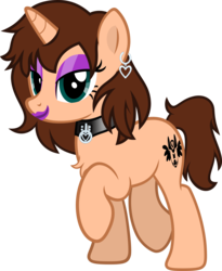 Size: 2455x3000 | Tagged: safe, artist:cyberapple456, derpibooru exclusive, oc, oc only, oc:chloe adore, pony, unicorn, 2018 community collab, derpibooru community collaboration, bedroom eyes, choker, ear piercing, earring, eyeshadow, female, high res, jewelry, lipstick, looking at you, makeup, piercing, purple eyeshadow, purple lipstick, raised hoof, raised leg, simple background, solo, transparent background, vector